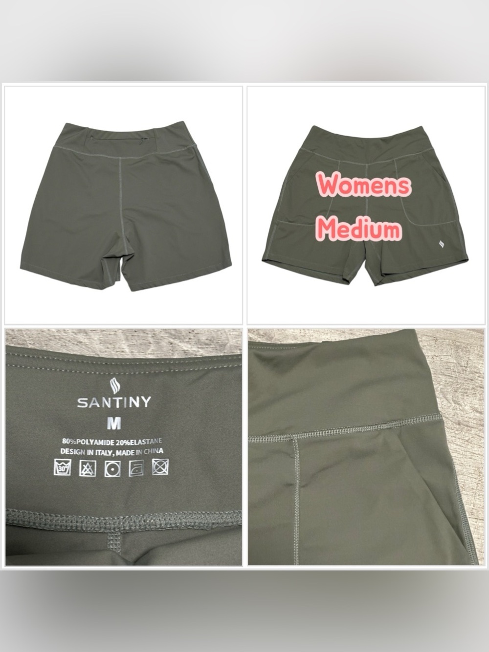 Womens Santiny Medium 8/10 Bermuda Shorts Bike Leggings Olive Yoga Stretch NWOT